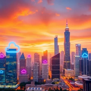 Modern data centers in an Asia-Pacific city