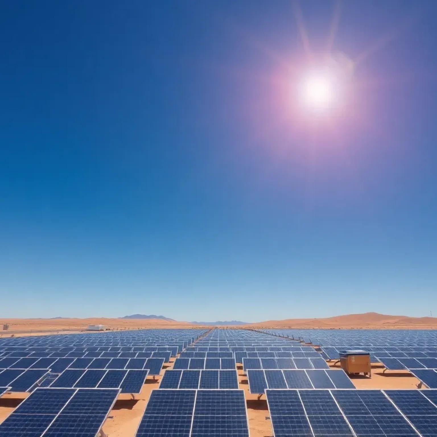 Aerial view of the Aurora solar photovoltaic plant in Chile with solar panels and battery storage.