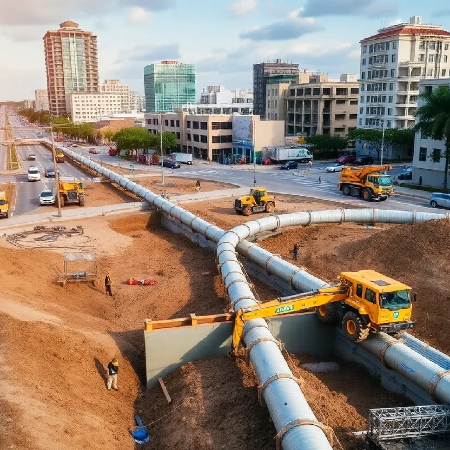 A construction site for water infrastructure upgrades in Laredo