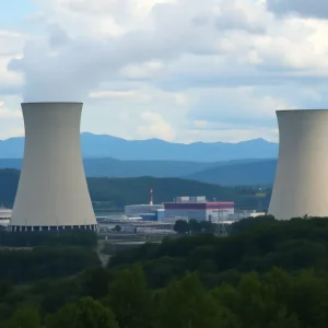 Conceptual design of a nuclear power plant surrounded by nature in New York