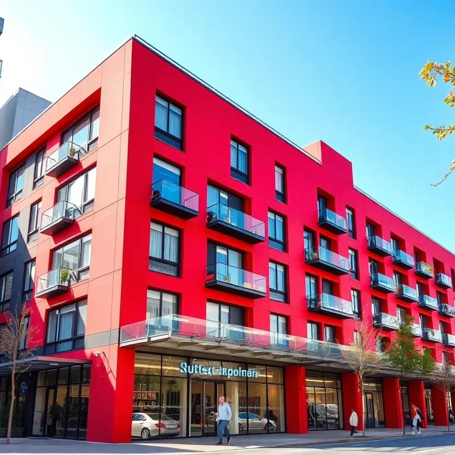 Exterior view of Royce Residences, a 19-story residential building with a red façade in Manhattan.