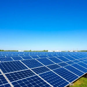 Solar panels and storage units in a renewable energy field.