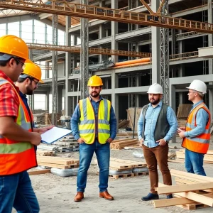 Subcontractors collaborating on a construction project
