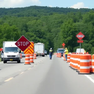 Construction work on a road in Hudson Valley during summer
