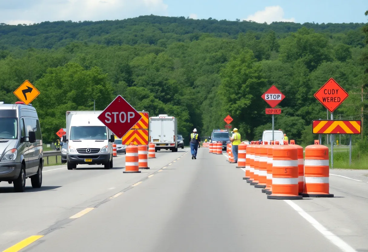 Construction work on a road in Hudson Valley during summer