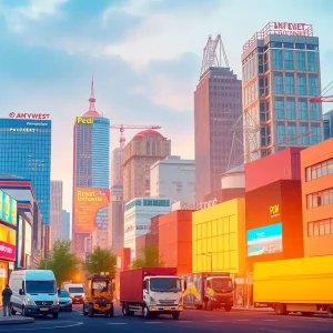 Illustration of a bustling city with various service industry activities showcasing recovery.