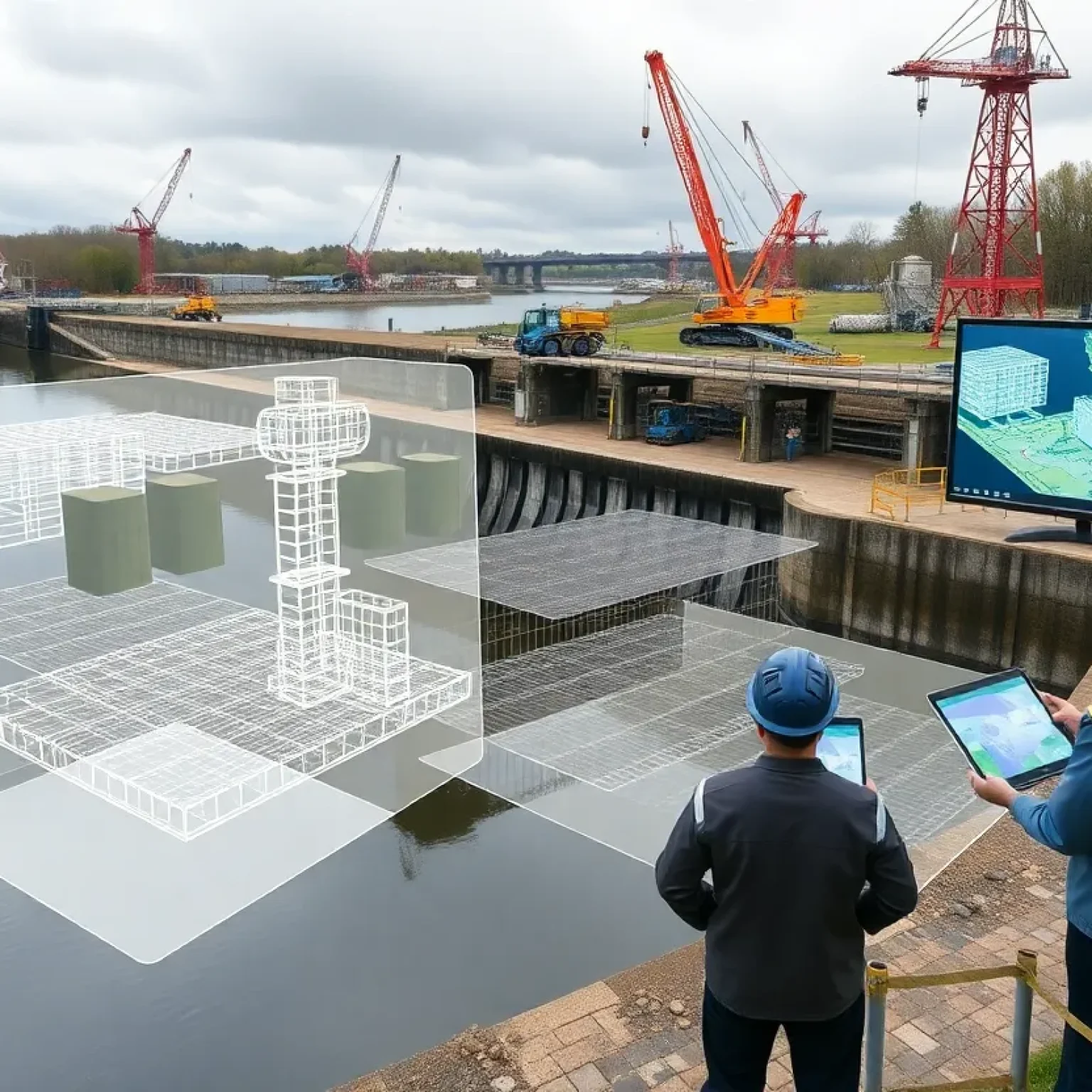 3D BIM overlay of lock gates and remediation site at a river lock in Buffalo
