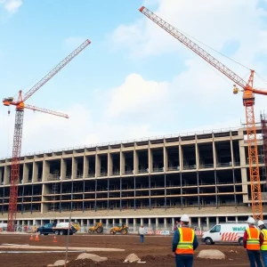 Construction workers at Highmark Stadium site