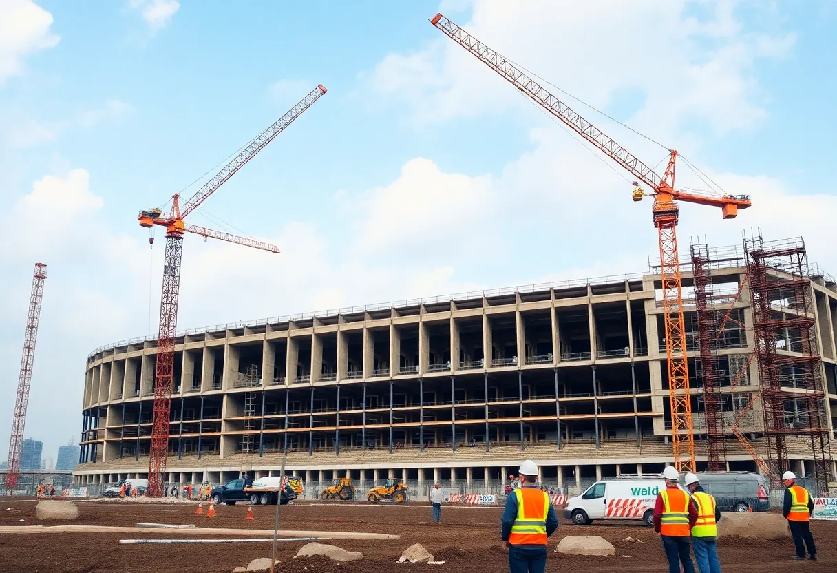 Construction workers at Highmark Stadium site