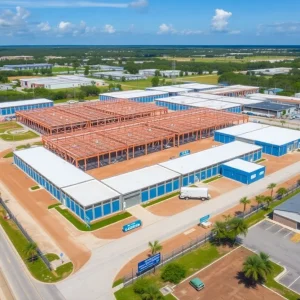 Aerial view of a self-storage facility under construction in Southwest Florida