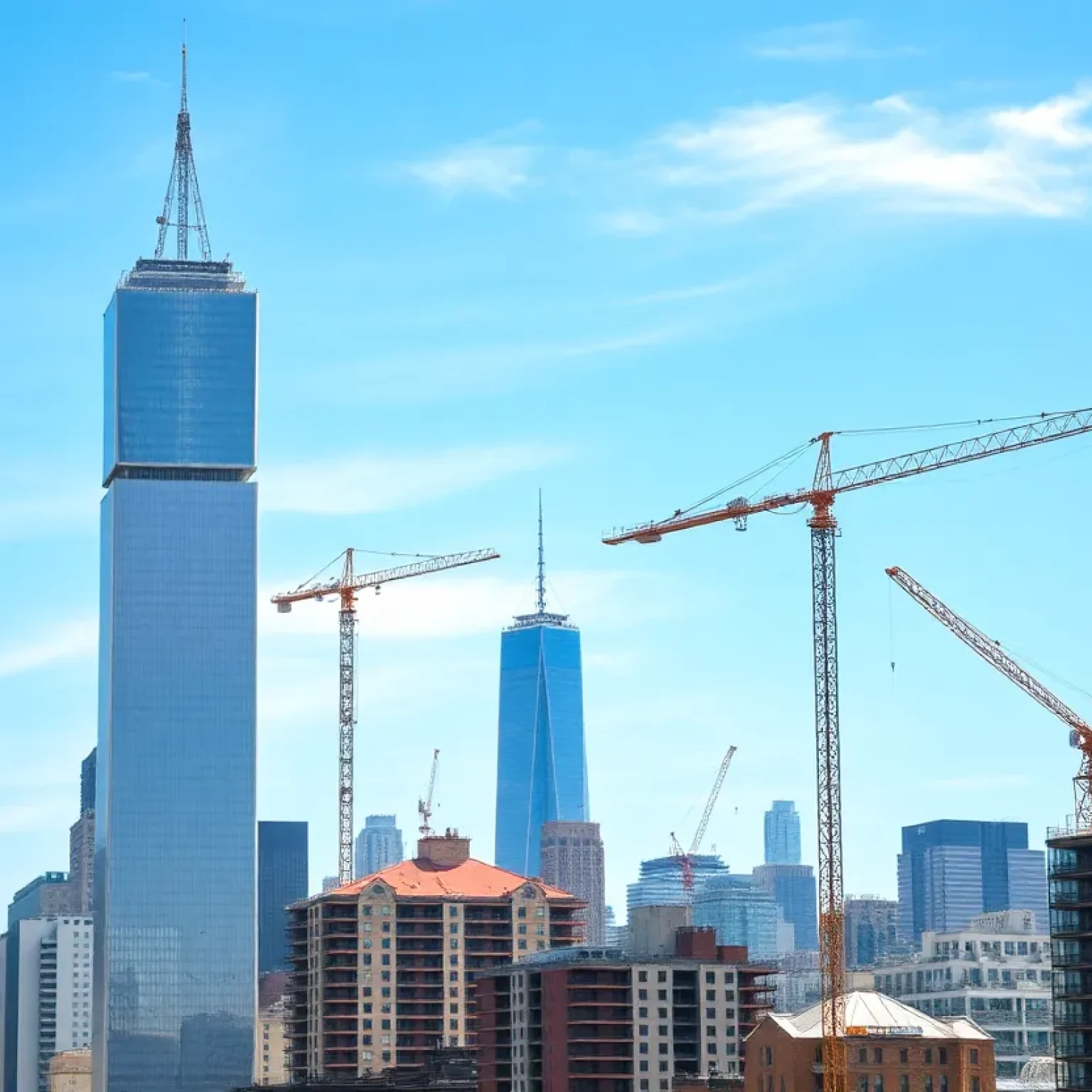 A skyline of new apartment buildings under construction in New York City.
