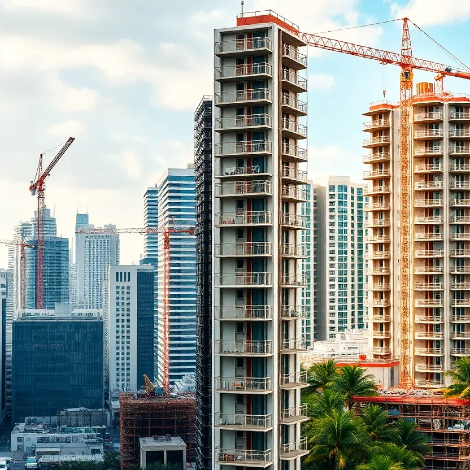 Construction sites in New York City and Miami showing contrasting trends