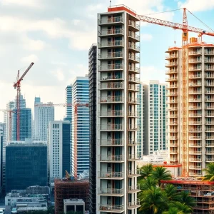 Construction sites in New York City and Miami showing contrasting trends