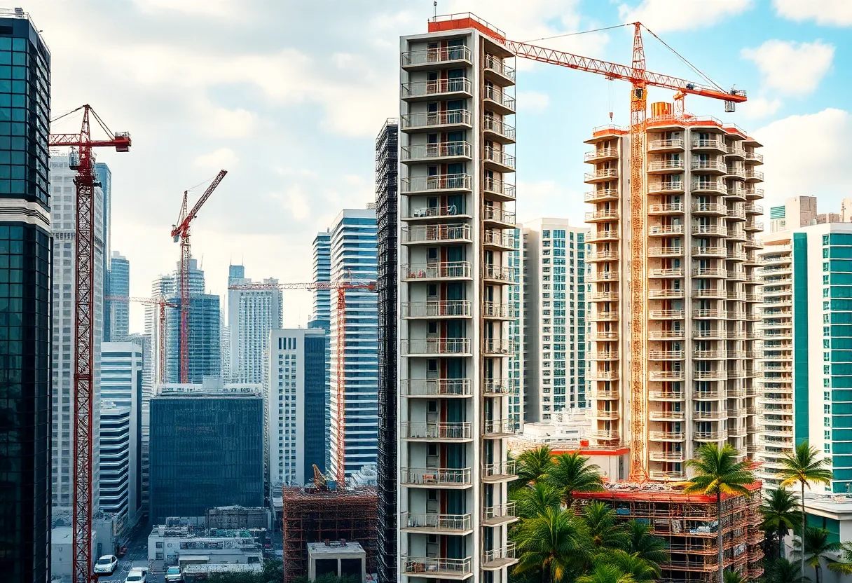 Construction sites in New York City and Miami showing contrasting trends