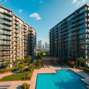 Exterior view of Oliver on the Hudson luxury community in Jersey City