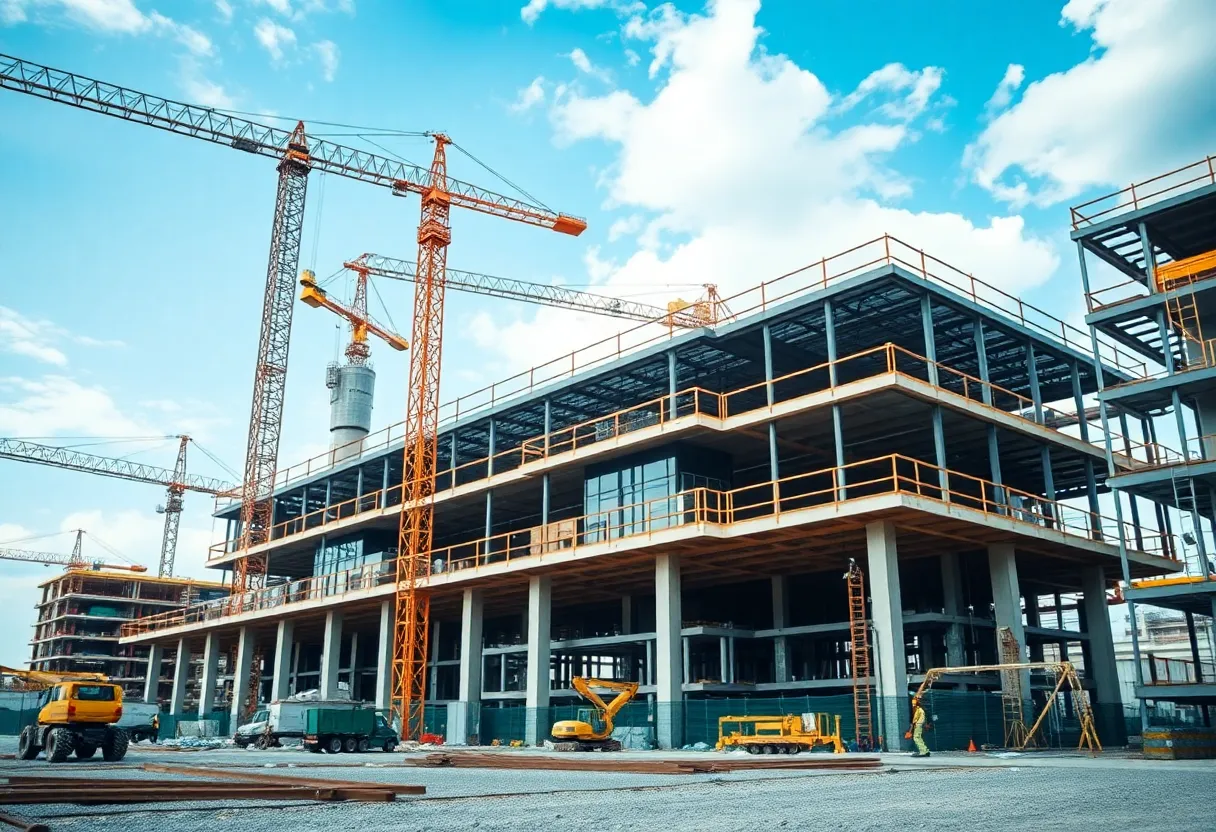 Illustration of a modern construction site showcasing technology and innovation.