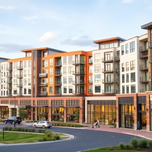 Architectural rendering of a mixed-use development in Rancho Cucamonga