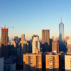 View of ongoing residential construction projects in New York City.