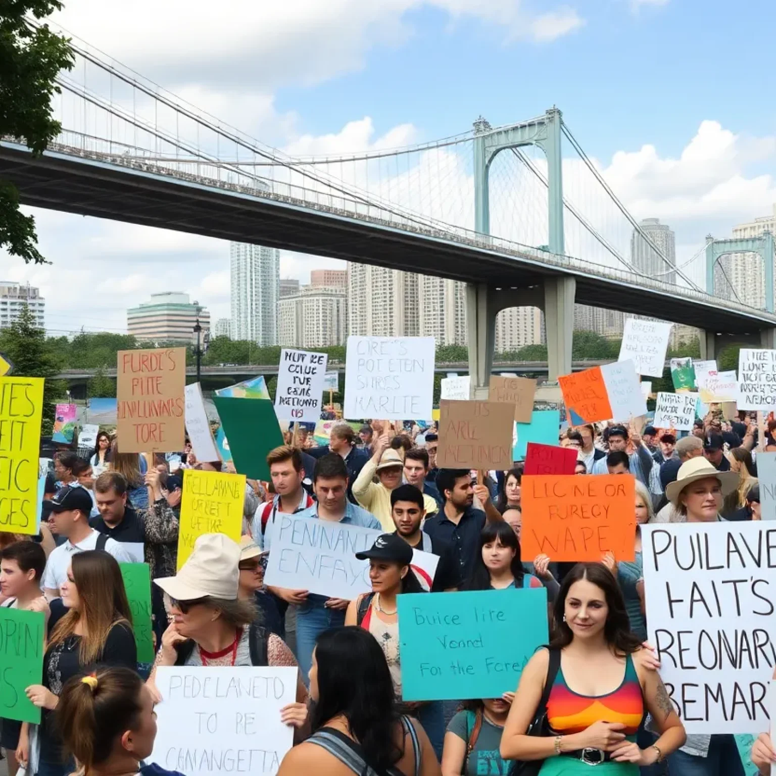 Crowd protesting against natural gas pipeline projects in Brooklyn