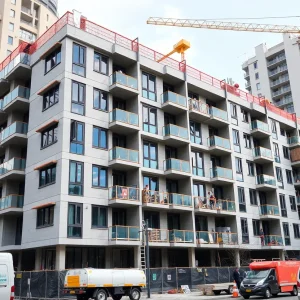 Construction of The Perennial affordable housing project in Queens.