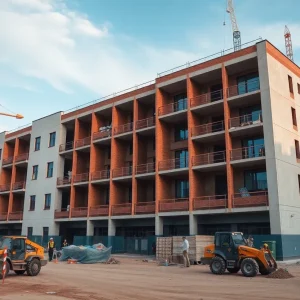 Construction site of The Perennial affordable housing development in Forest Hills