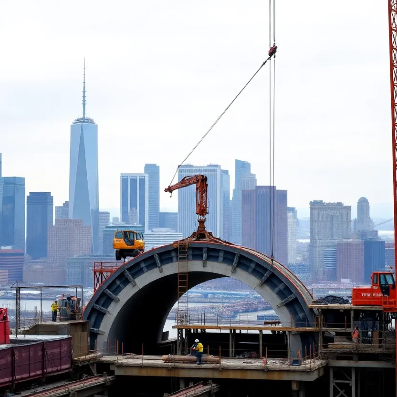 Workers at the Manhattan Tunnel construction site