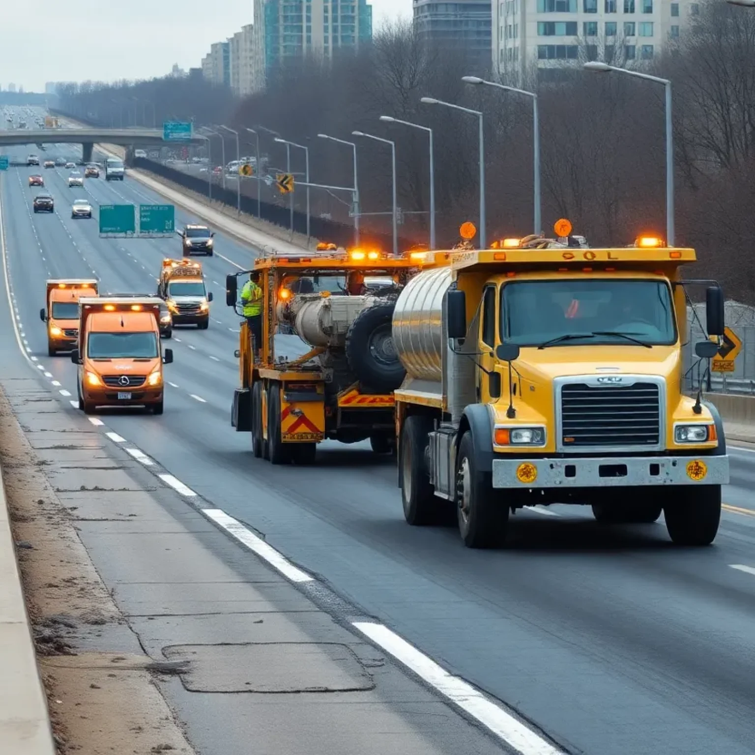 Construction crews working on paving roads in New York