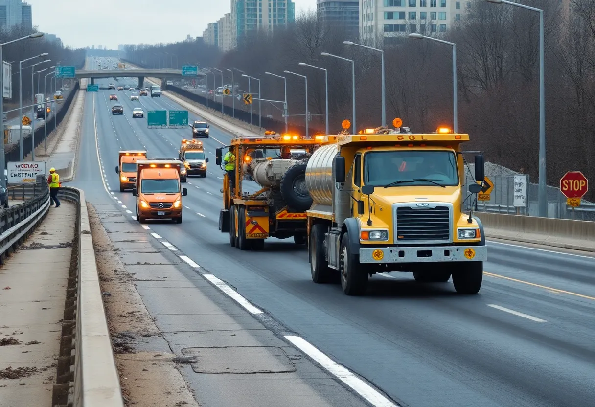 Construction crews working on paving roads in New York
